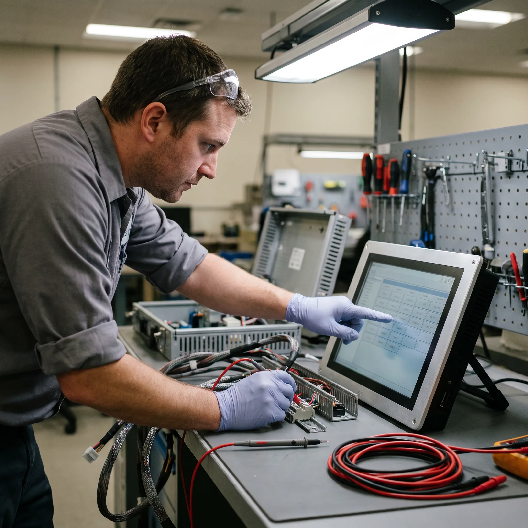 Engineer configuring an industrial panel PC