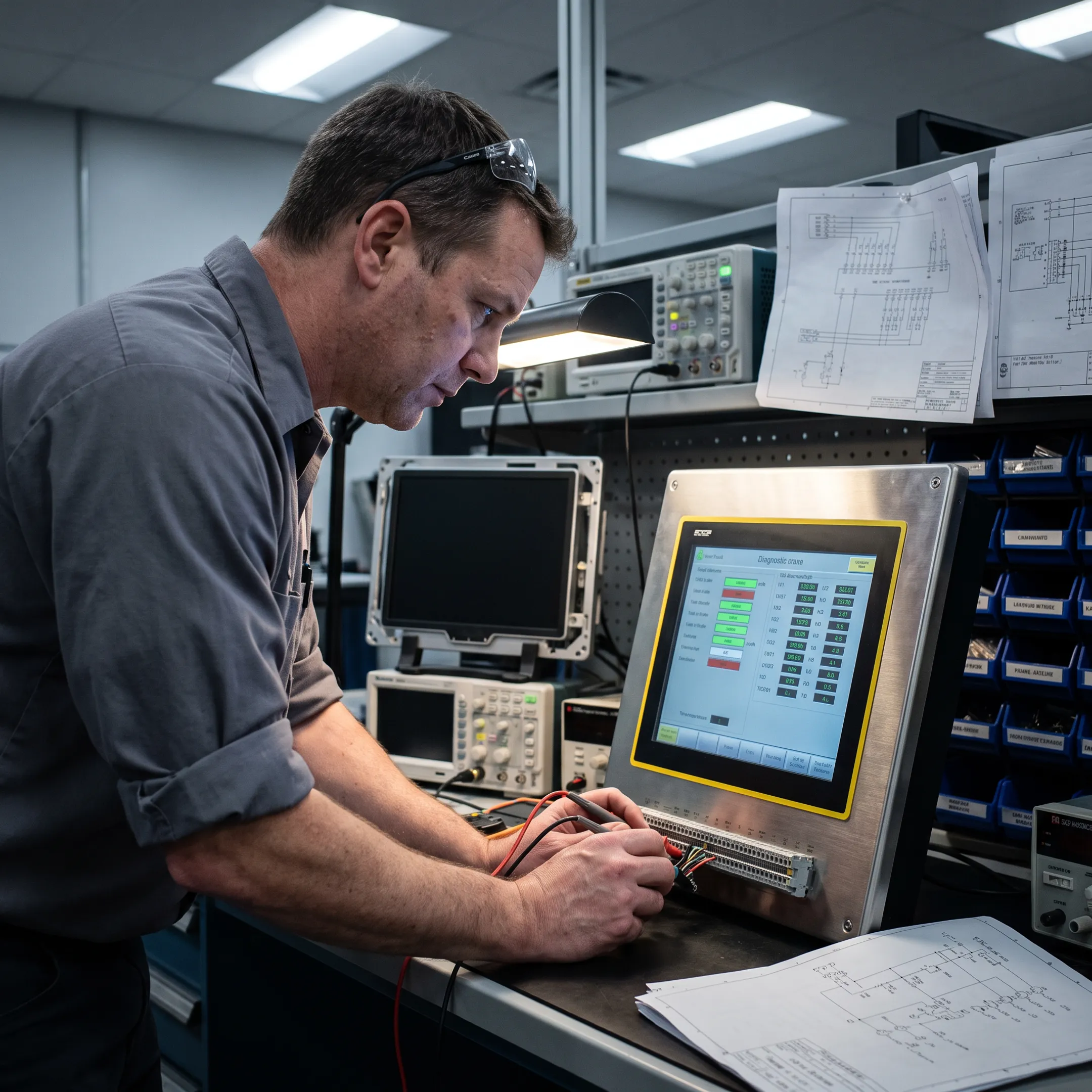 Engineer configuring an industrial touchscreen display