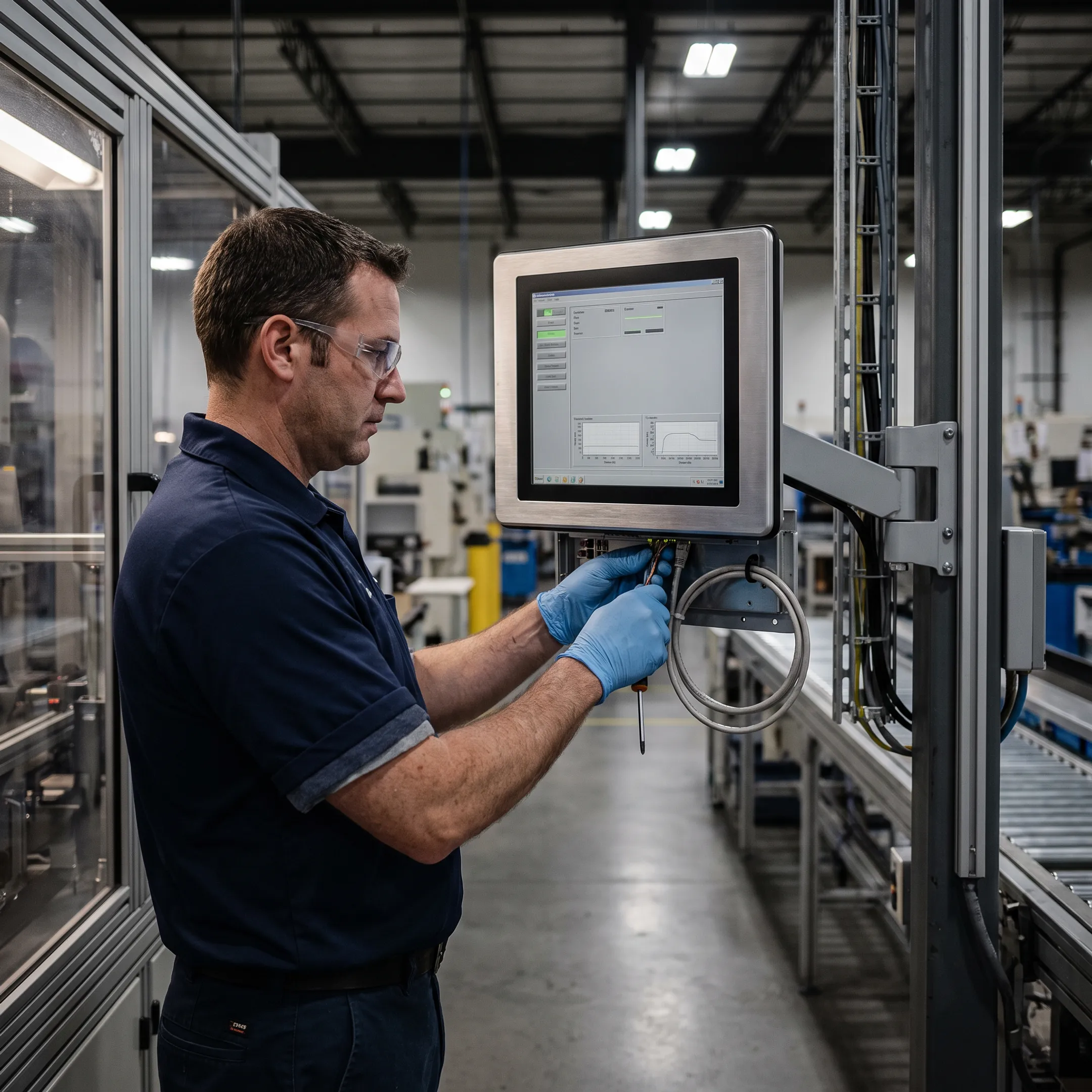 Engineer configuring a rugged panel PC