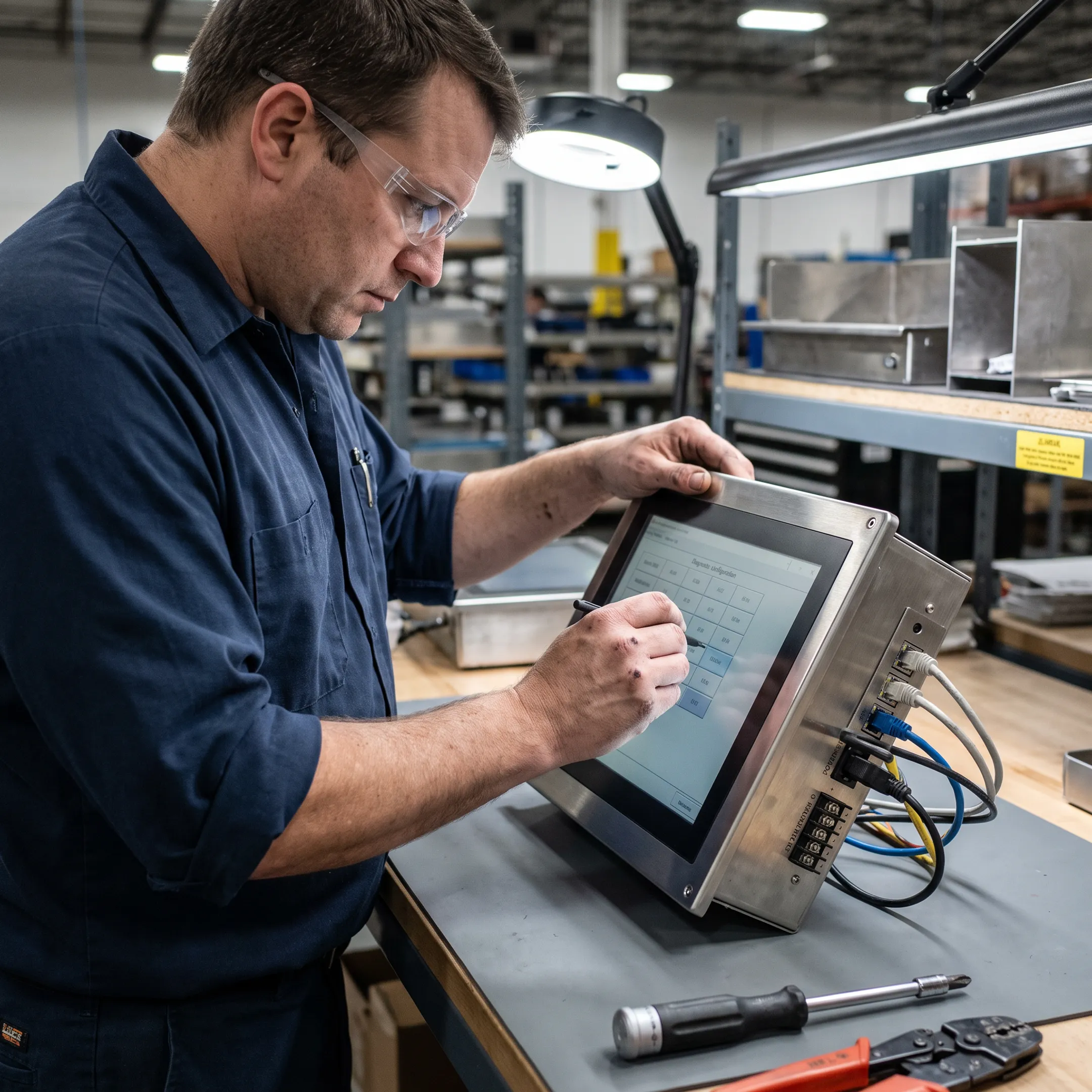 Engineer configuring a custom industrial control panel