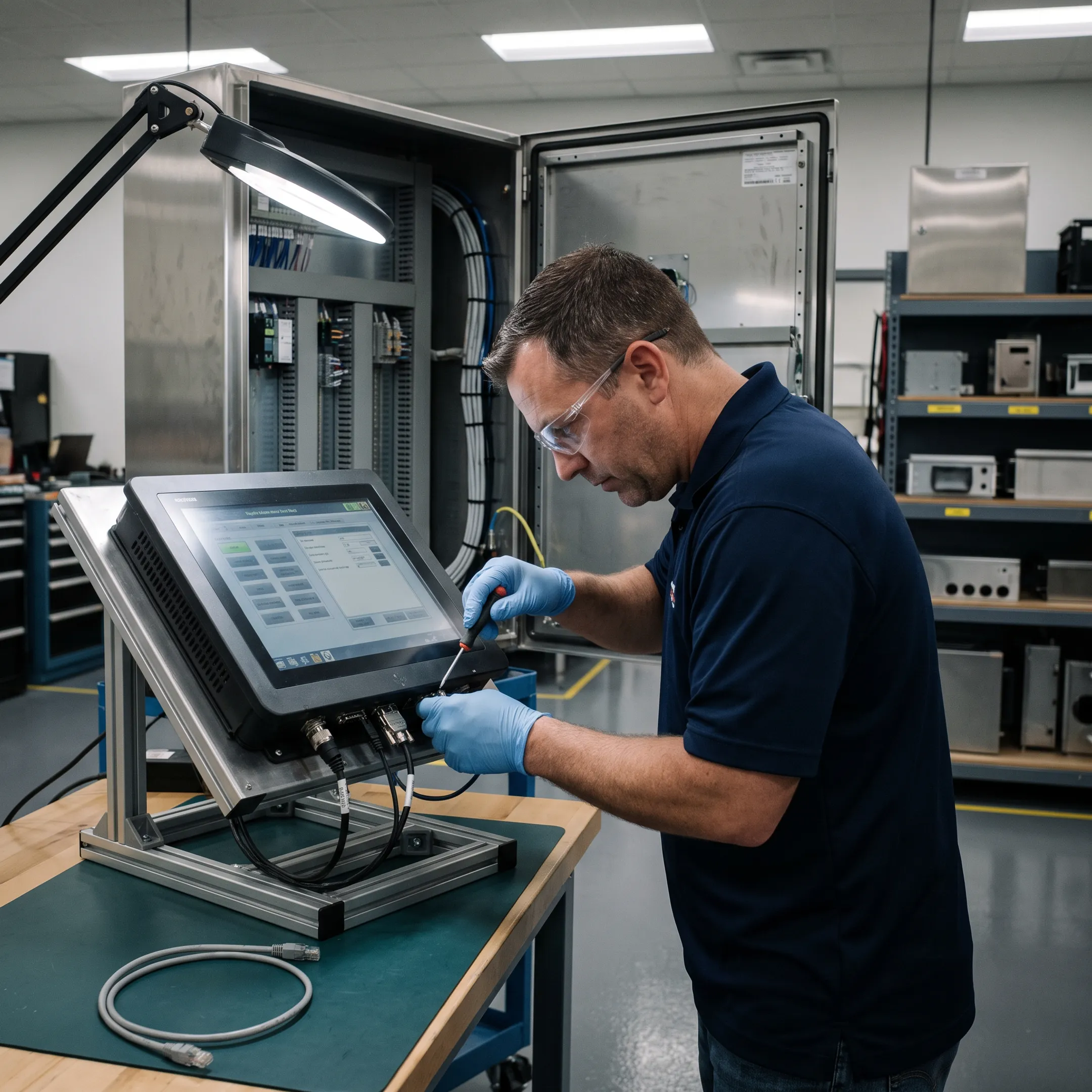 Engineer configuring a rugged industrial display
