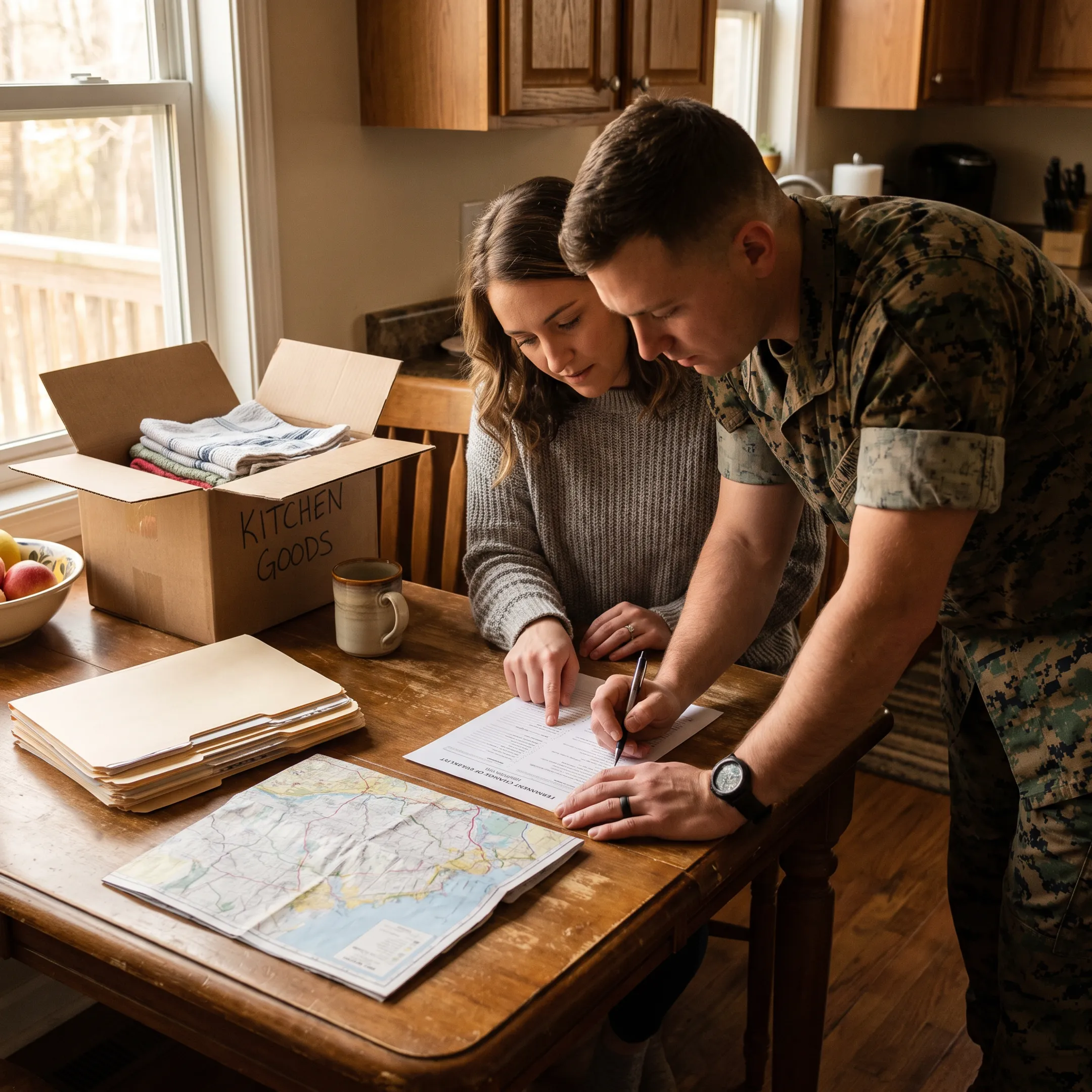 Service member reviewing PCS relocation checklist