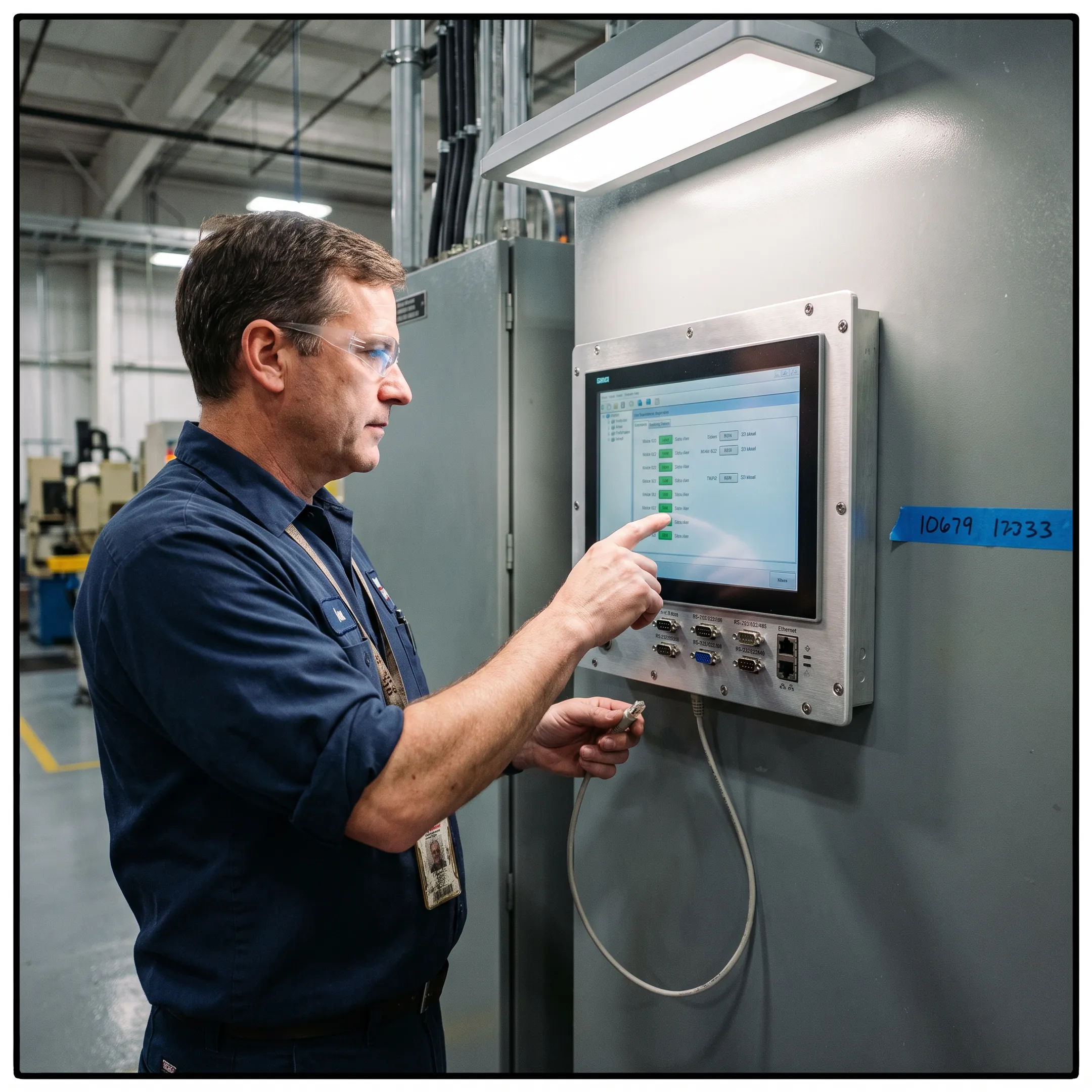 Engineer configuring a rugged industrial computer