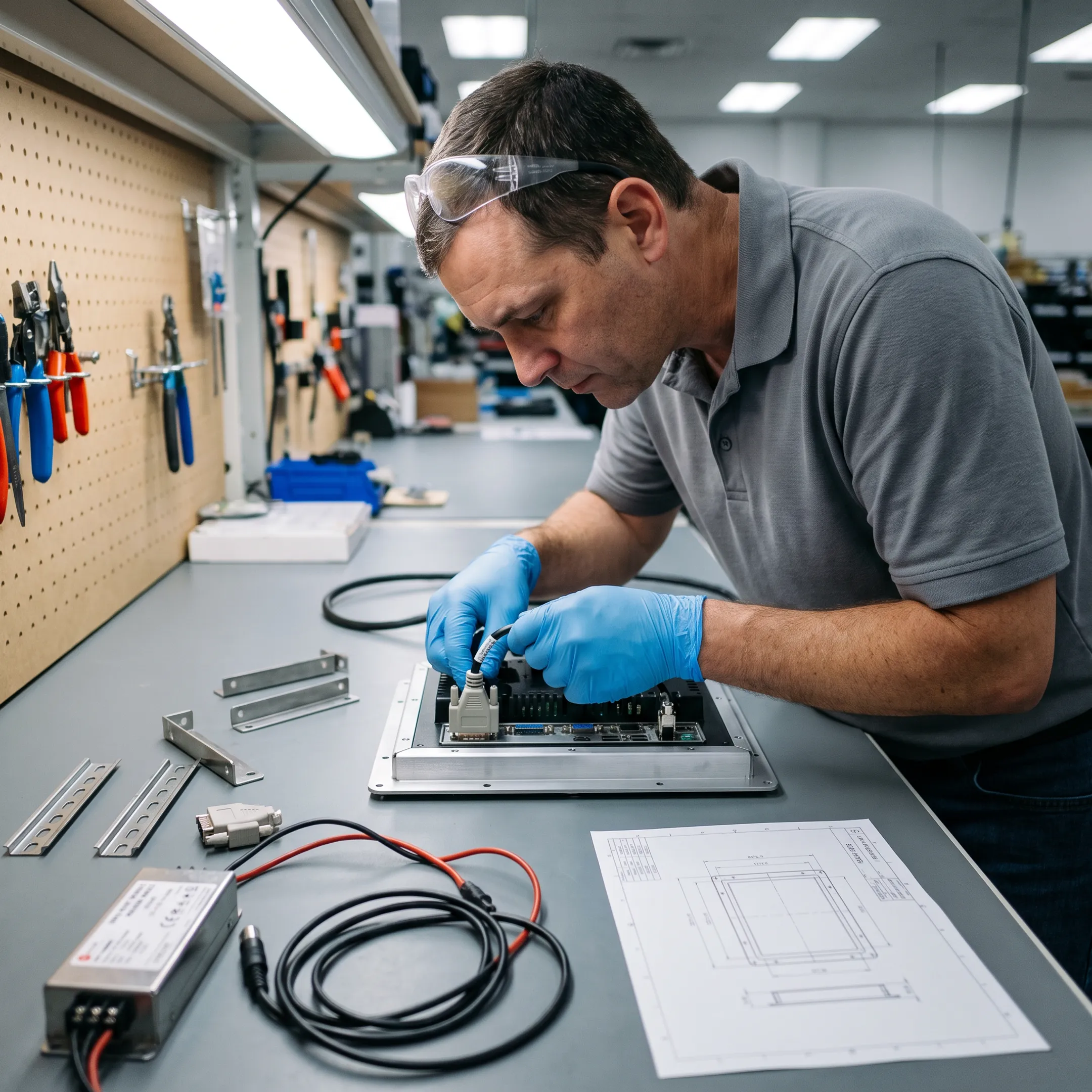 Engineer configuring an industrial touchscreen computer