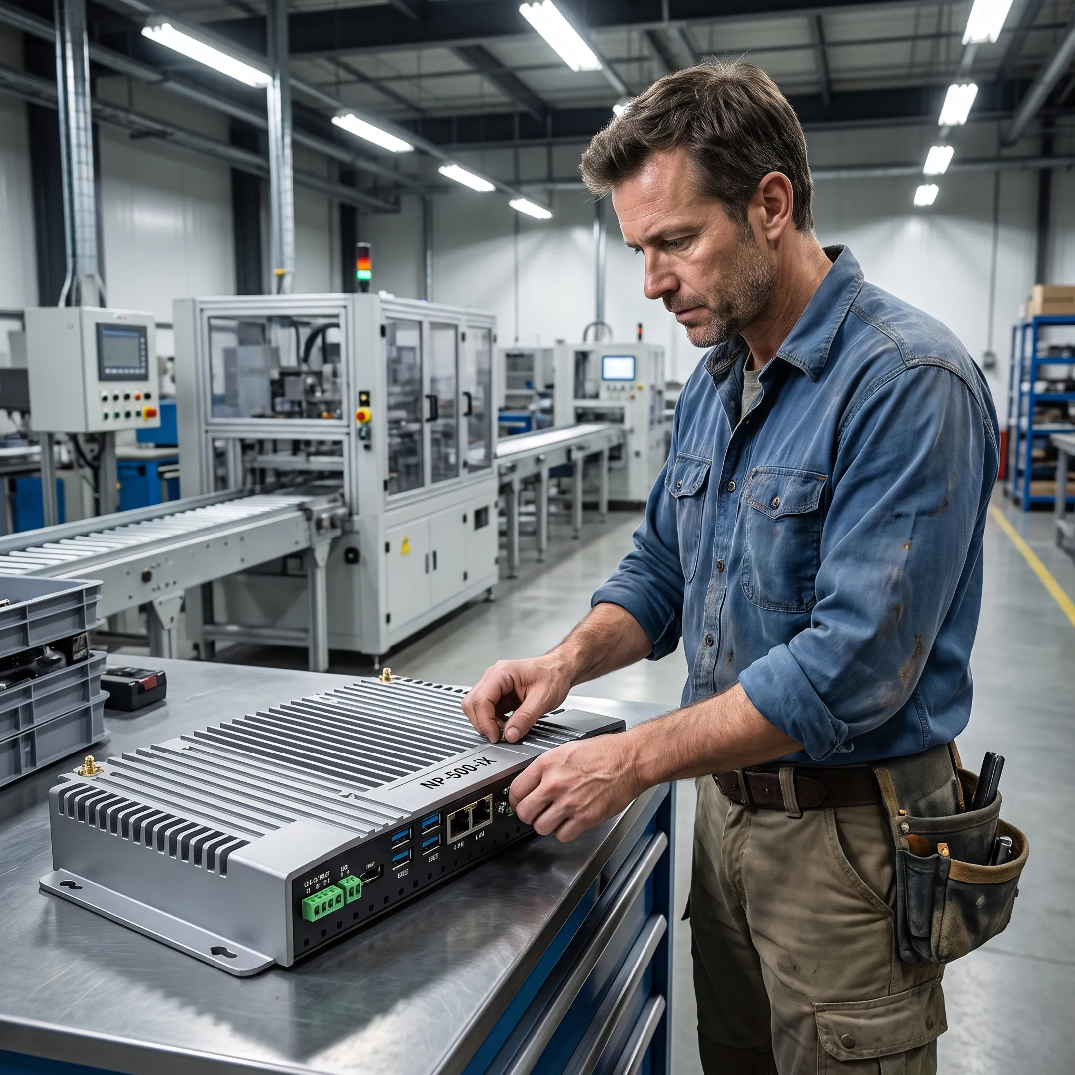 Engineer configuring an embedded industrial computer