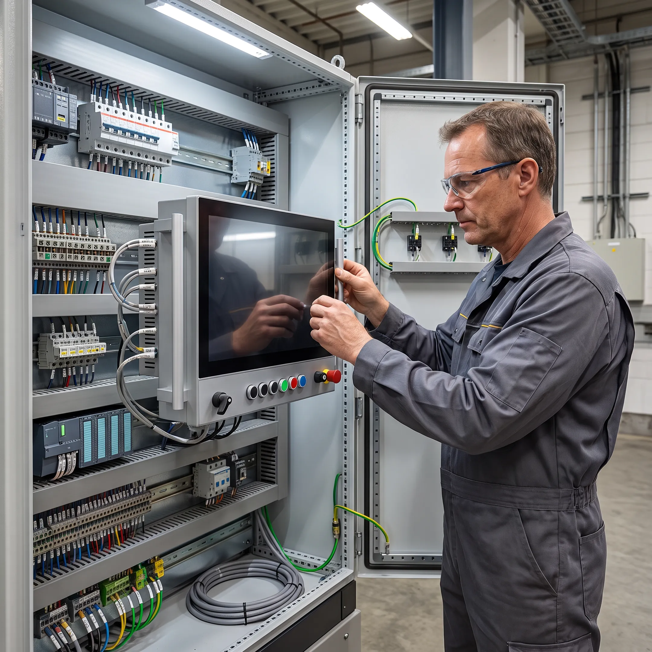 Engineer configuring an industrial touchscreen computer
