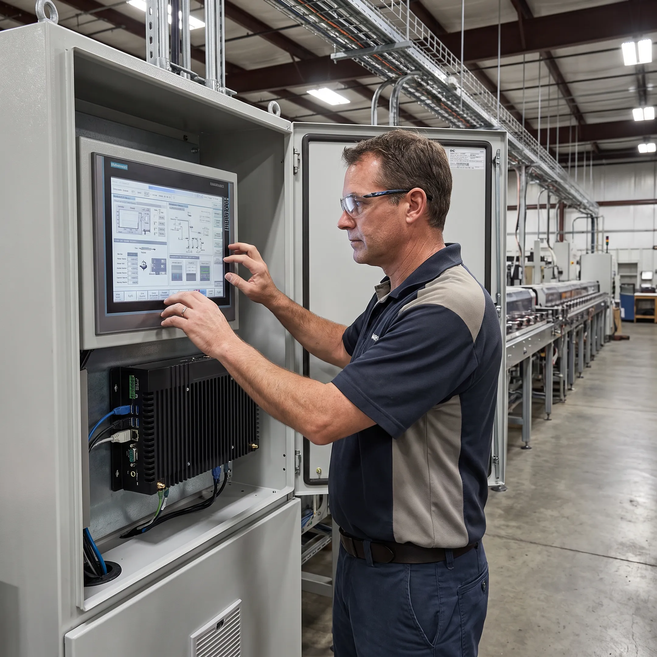 Engineer configuring an industrial ARM computer