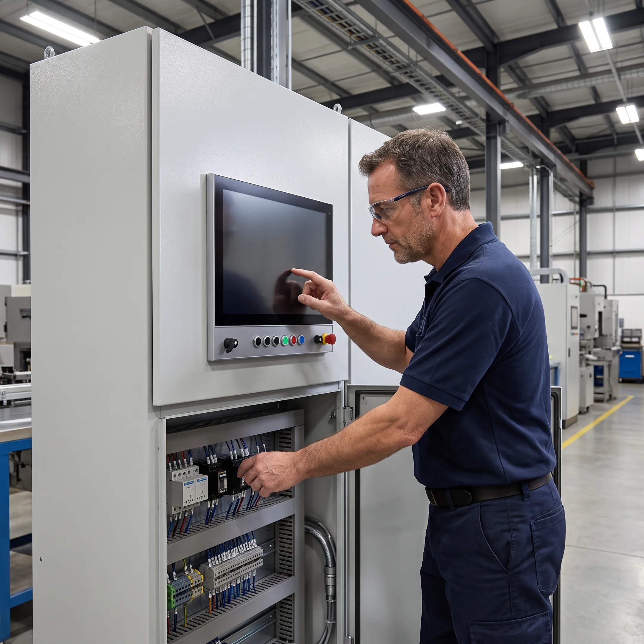 Engineer configuring an industrial touchscreen computer