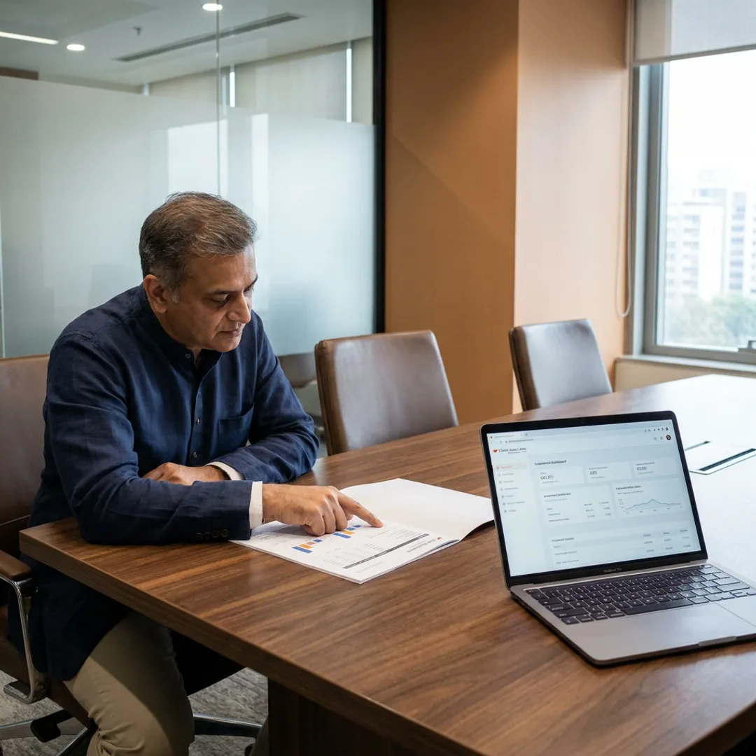 Financial advisor discussing portfolio planning with a Hyderabad client