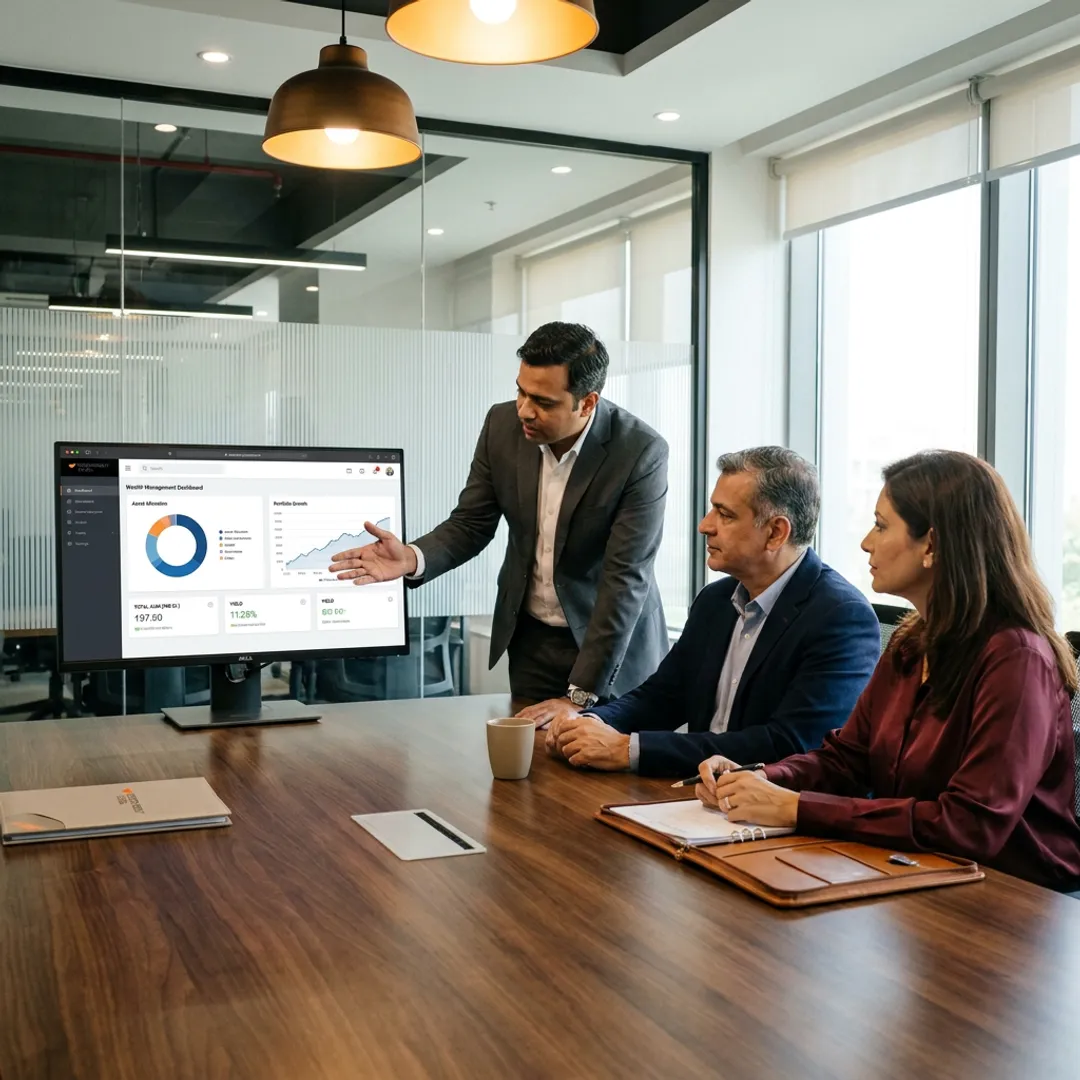 Advisor explaining portfolio strategy to clients