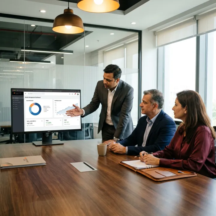 Advisor explaining portfolio strategy to clients