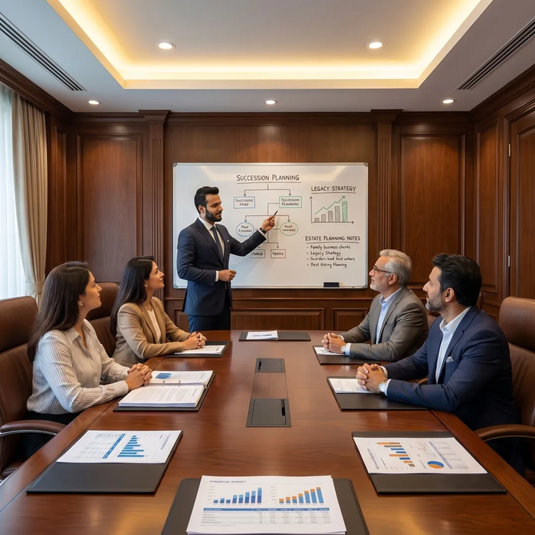 Advisor discussing succession strategy with family business owners