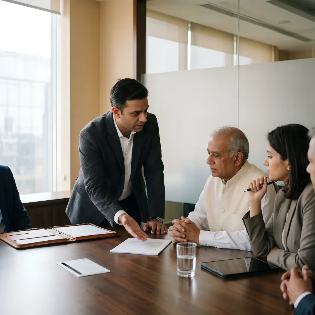 Advisor discussing succession strategy with family business owners