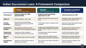Three Indian succession law frameworks comparison by religion and governing act