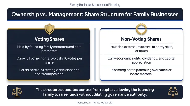 Ownership versus management separation voting non-voting share structure for family businesses