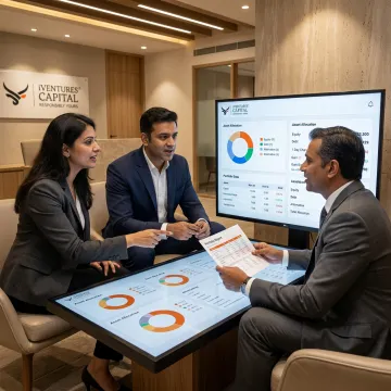 Portfolio management team analyzing investment strategy