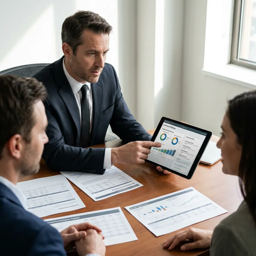Advisor explaining a financial planning process to clients