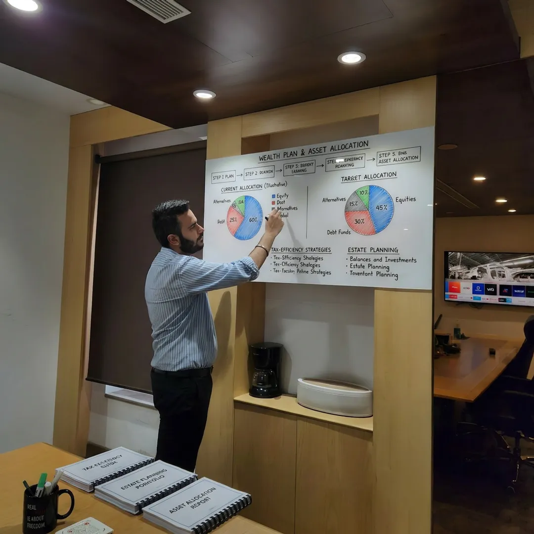 Advisor explaining a structured wealth management process