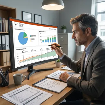 Advisor mapping retirement planning steps on a digital dashboard