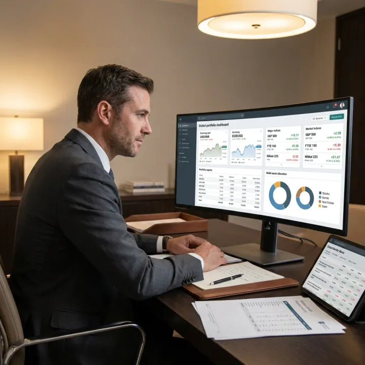 Advisor reviewing offshore wealth portfolio