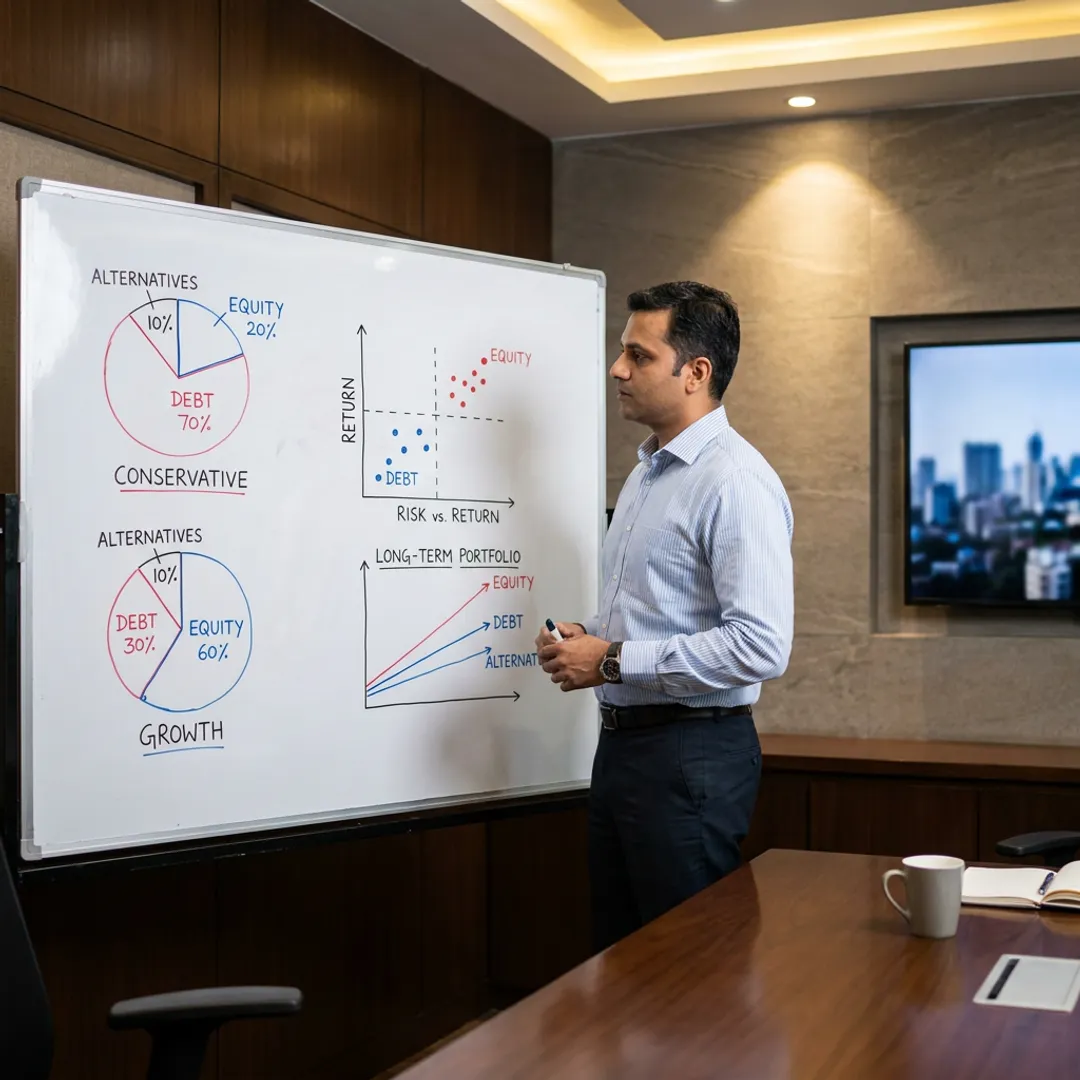 Advisor explaining portfolio strategy and asset allocation