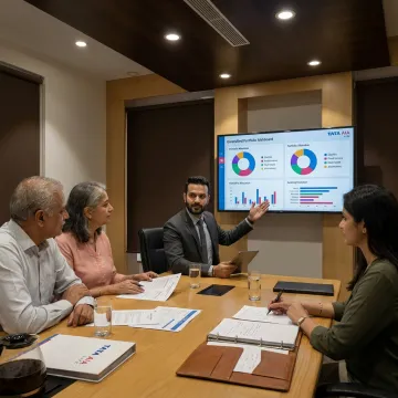 Advisor explaining wealth management plan to a family