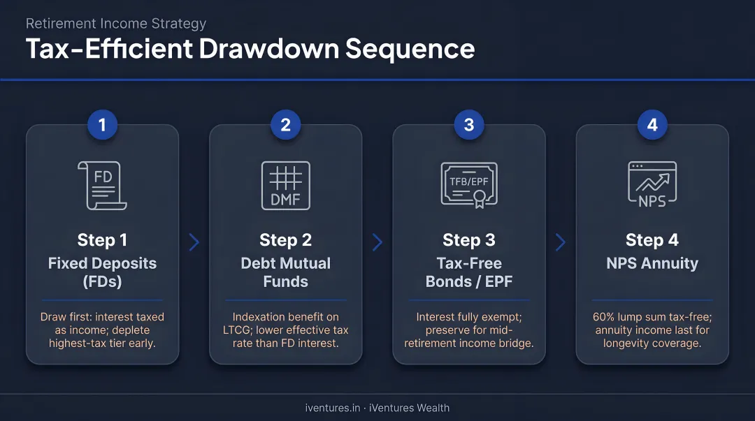 Tax-efficient retirement income drawdown sequence from FDs to NPS annuity in four steps