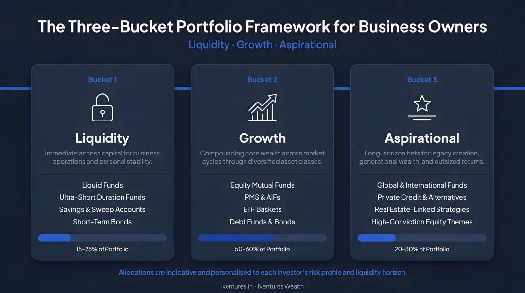 Three-bucket investment portfolio framework for business owners liquidity growth aspirational