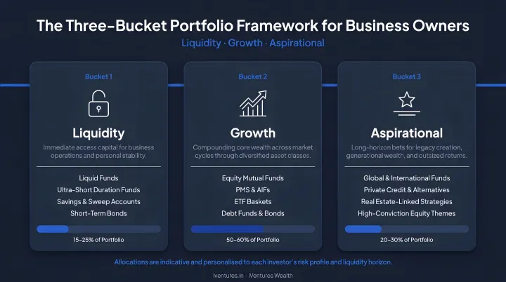 Three-bucket investment portfolio framework for business owners liquidity growth aspirational