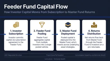4-step feeder fund capital flow process from investor to master fund returns