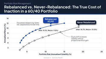 Rebalanced versus never-rebalanced 60/40 portfolio risk return comparison chart