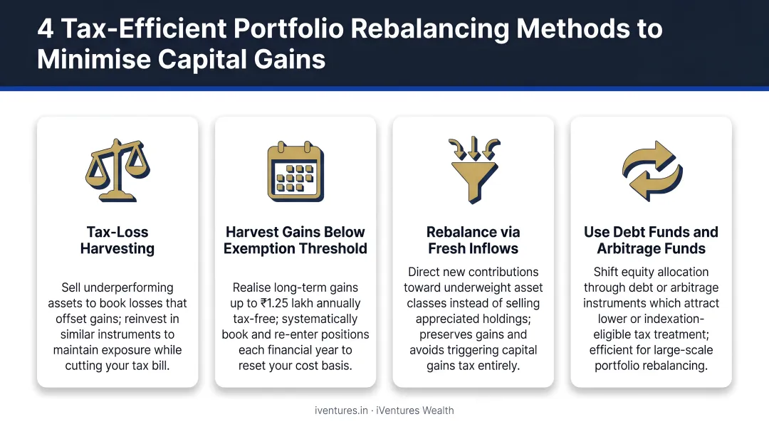 Four tax-efficient portfolio rebalancing methods to minimize capital gains in India