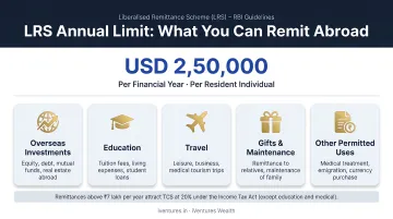 LRS annual limit breakdown showing investment travel education and other remittance categories