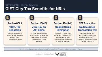 GIFT City NRI tax benefits breakdown Section 80LA 10(4D) 47(viiab) STT exemptions