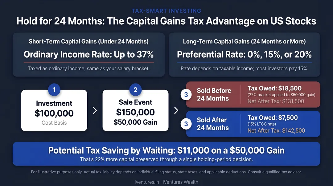 24-month holding period tax saving calculation on US stock capital gains