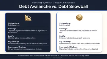 Debt avalanche versus snowball repayment method comparison strategy infographic