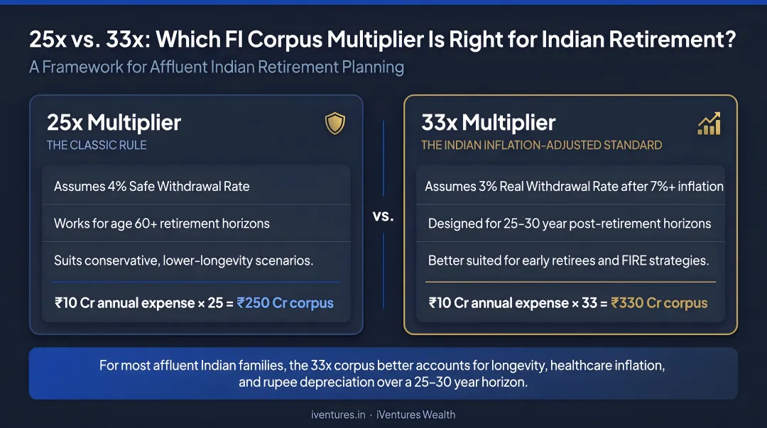 25x versus 33x FI corpus multiplier comparison for Indian retirement planning