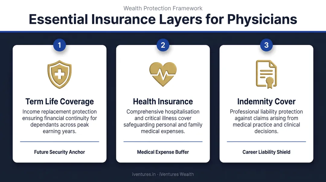 Three essential insurance layers for physicians term health and indemnity coverage