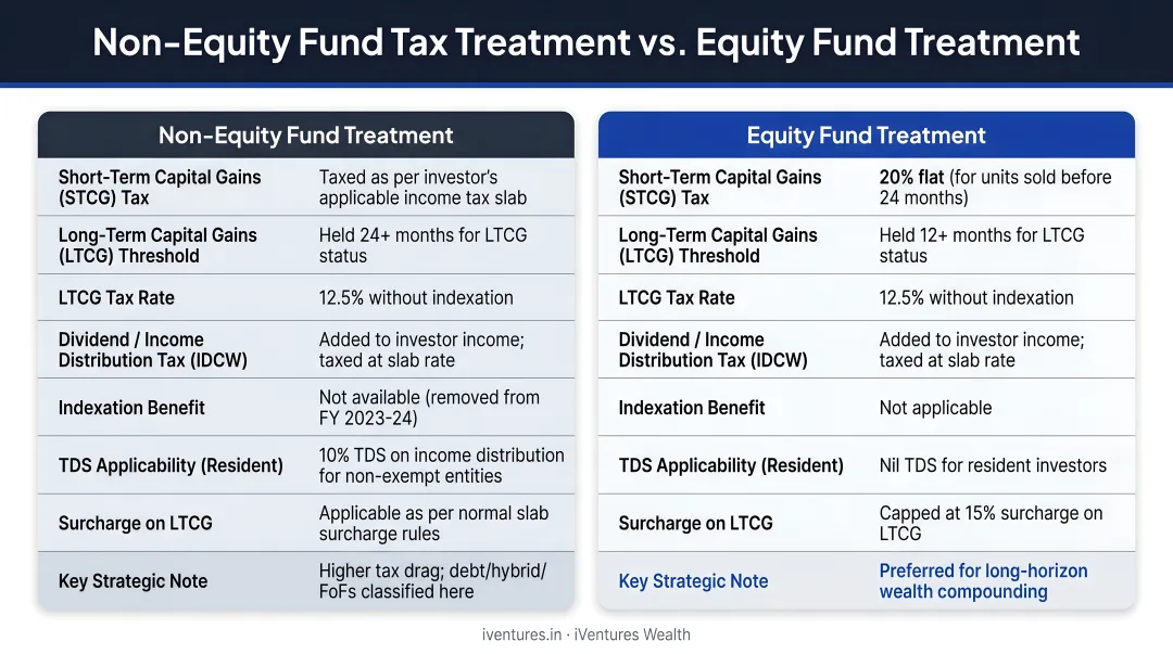 Non-equity fund tax classification consequences versus equity fund treatment comparison