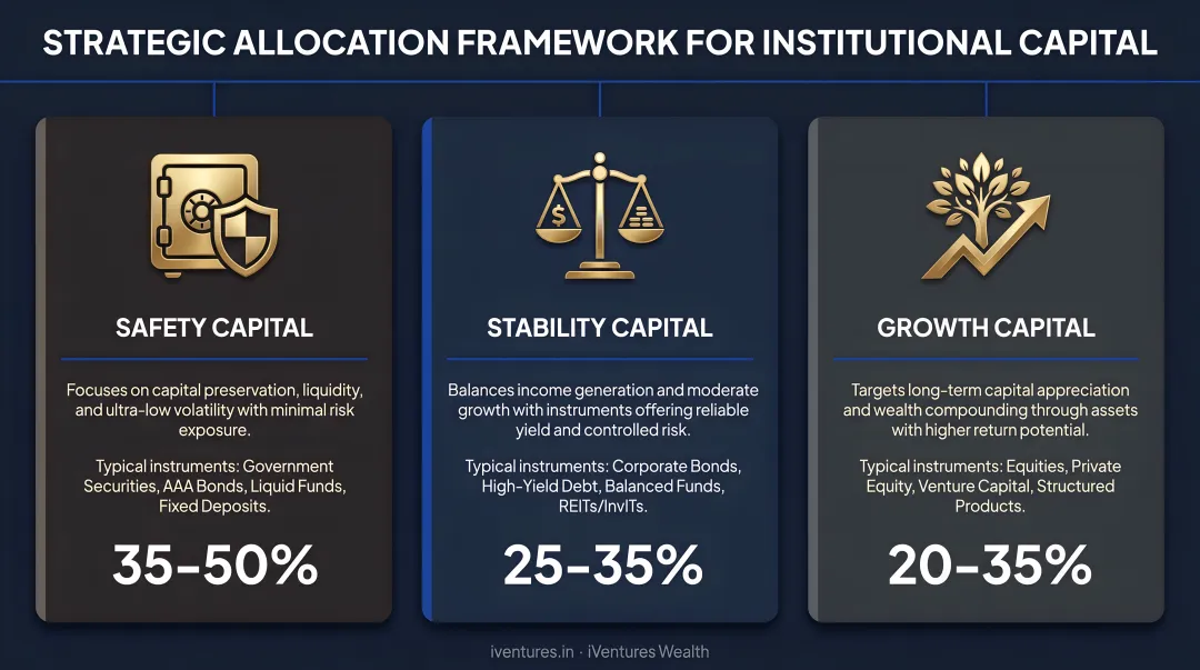 Three-bucket UHNI wealth structuring framework safety stability and growth allocation