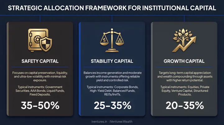 Three-bucket UHNI wealth structuring framework safety stability and growth allocation