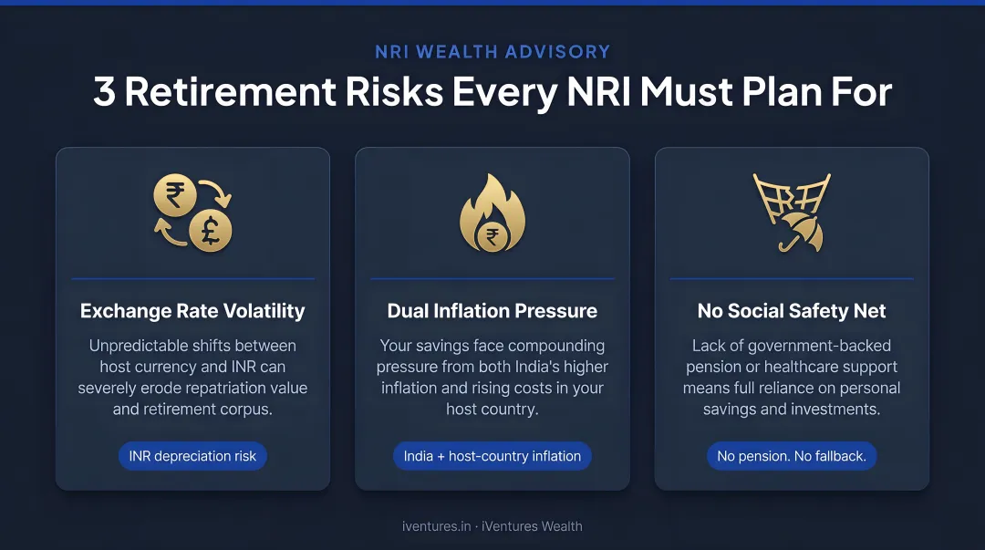 Three NRI retirement financial risks exchange rate inflation and absent safety nets