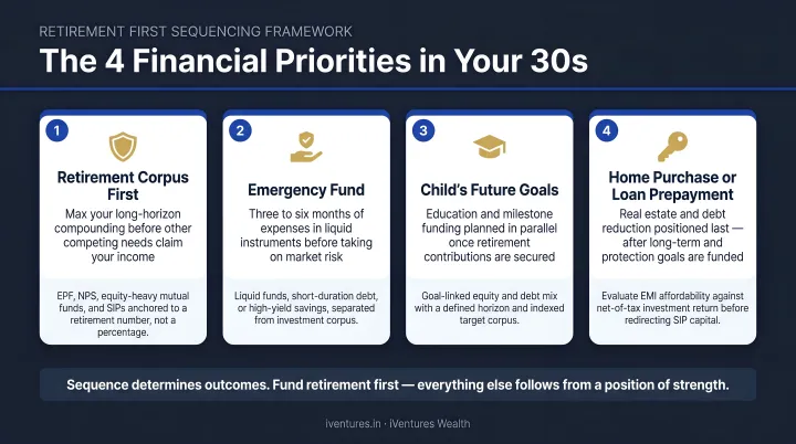 Four competing financial priorities in your 30s with retirement first sequencing framework