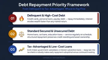 Three-tier debt repayment priority framework from delinquent to tax-advantaged loans