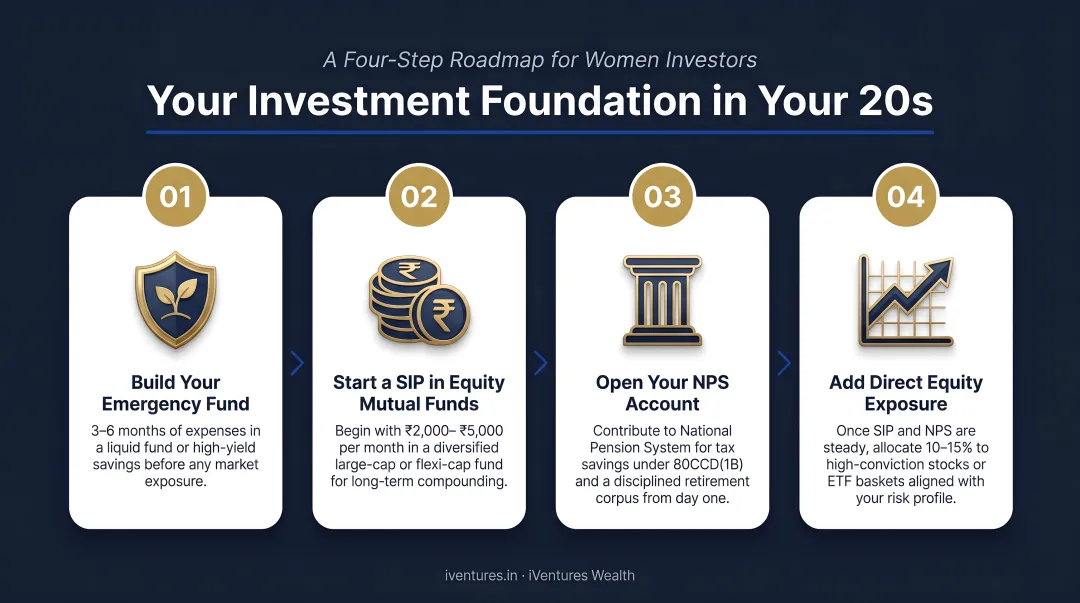 Four-step investment foundation roadmap for women in their 20s with SIP NPS and equity steps