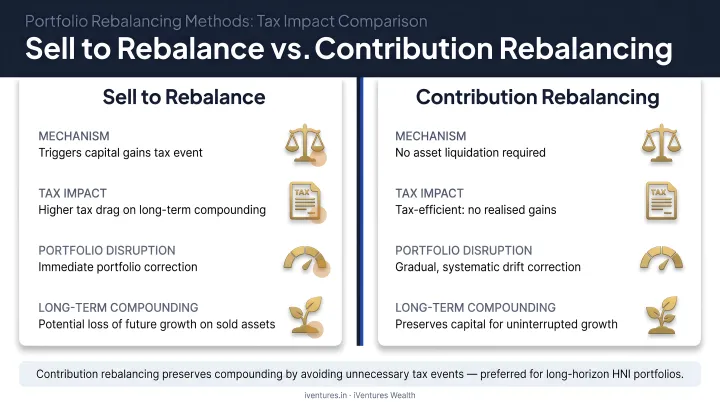 Two portfolio rebalancing methods comparison sell to rebalance versus contribution rebalancing tax impact