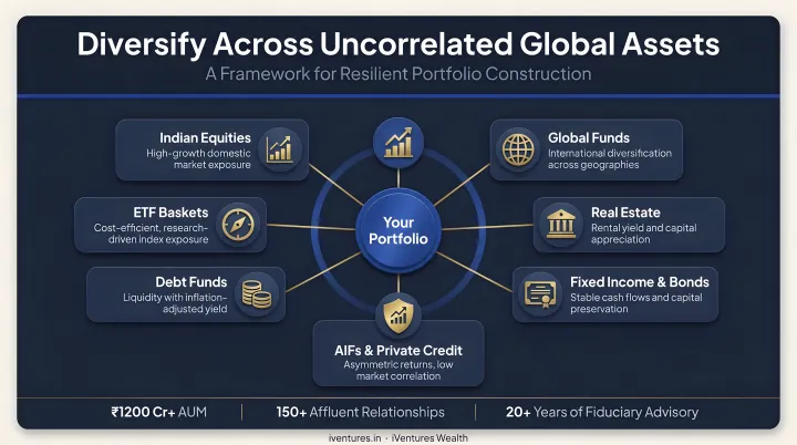 Portfolio diversification requires spreading risks across uncorrelated global assets.
