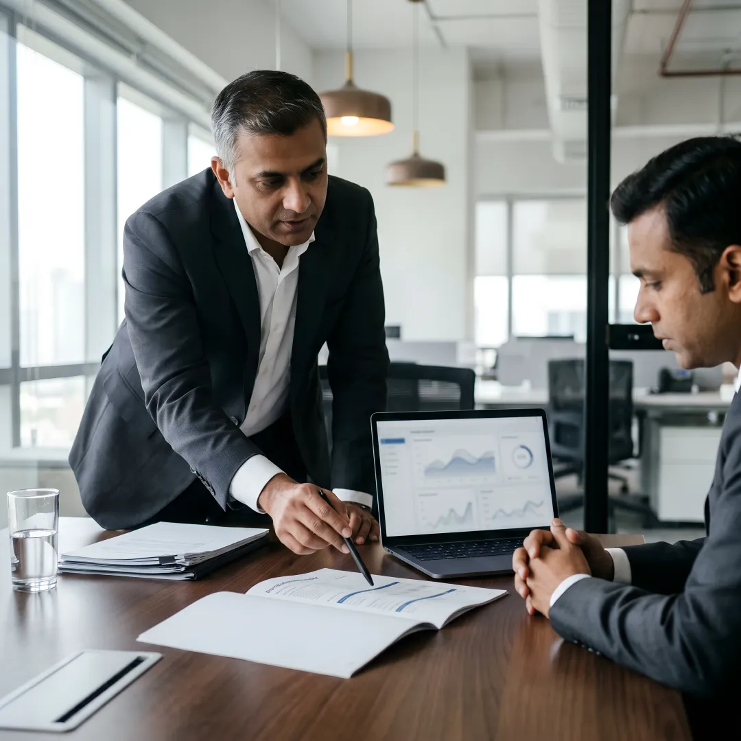 Investment advisor reviewing financial plan with client