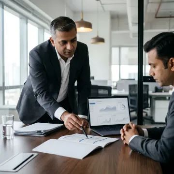 Investment advisor reviewing financial plan with client