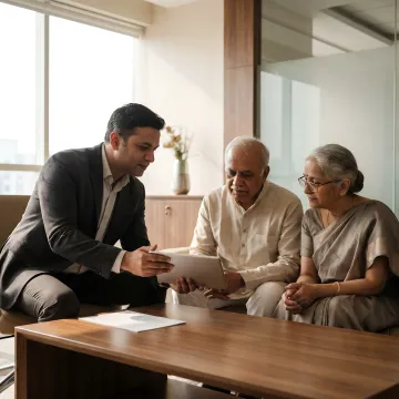 Financial advisor explaining retirement planning steps to elderly clients